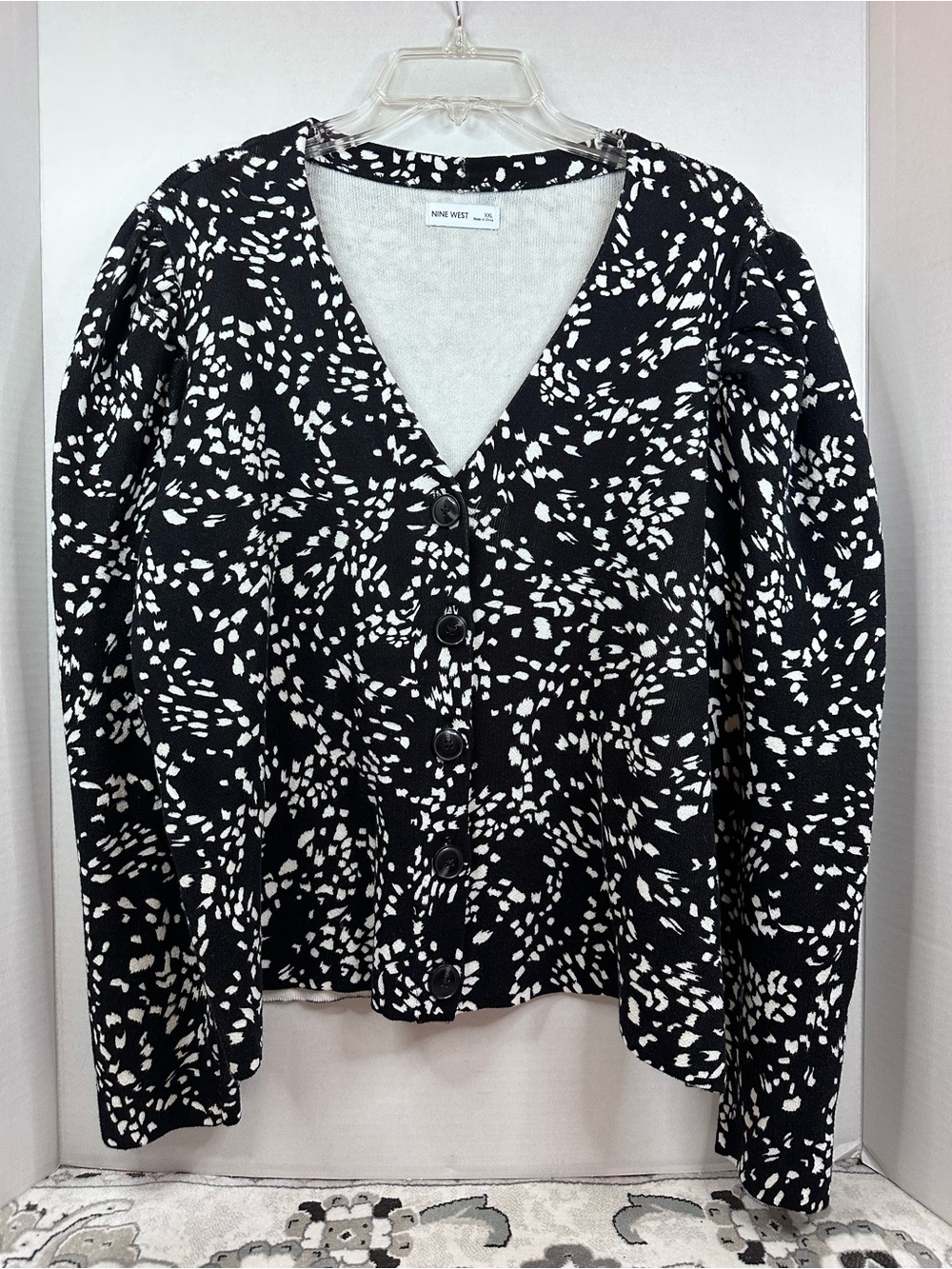 Nine West Black & White Button-Front V-Neck Cardigan, Size XXL, NWT